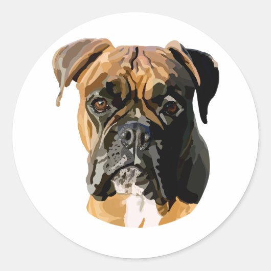 Boxer Hond Hand Getrokken Digitale Kunst Ronde Sticker (Voorkant)