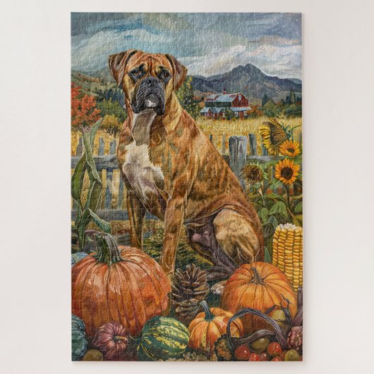 Boxer Hond Herfst Oogst Dankdag Legpuzzel (Verticaal)