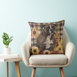 Boxer Hond Herfst Waterverf Bloemen Kussen