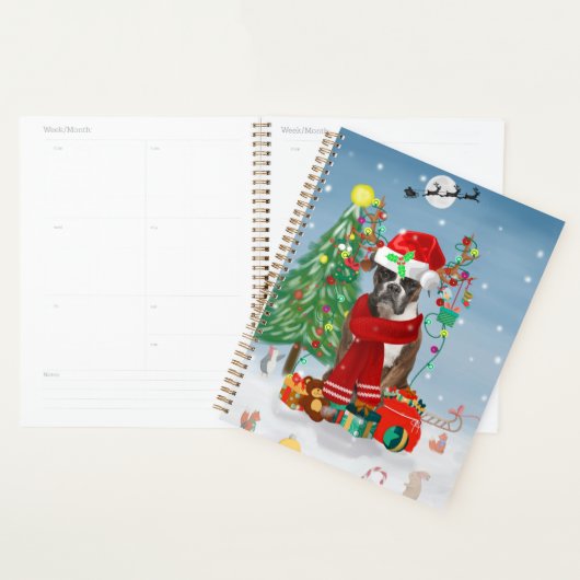 Boxer Hond in de Sneeuw met Kerstcadeaus Planner (Display)