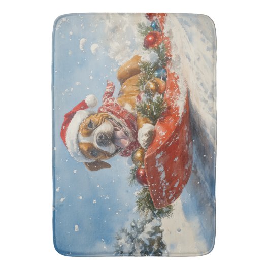 Boxer Hond in Sledge Laat het Sneeuw Kerstmis Badmat (Voorkant Verticaal)