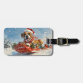 Boxer Hond in Sledge Laat het Sneeuw Kerstmis Bagagelabel (Voorkant horizontaal)