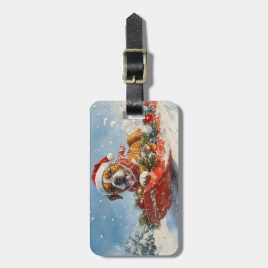 Boxer Hond in Sledge Laat het Sneeuw Kerstmis Bagagelabel (Voorkant verticaal)