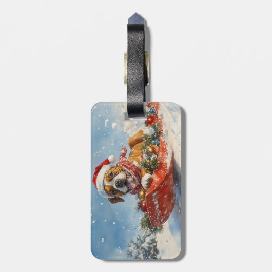 Boxer Hond in Sledge Laat het Sneeuw Kerstmis Bagagelabel (Achterkant verticaal)