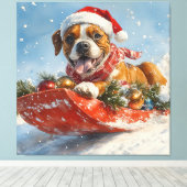 Boxer Hond in Sledge Laat het Sneeuw Kerstmis Canvas Afdruk (Insitu (Houten vloer))