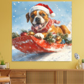 Boxer Hond in Sledge Laat het Sneeuw Kerstmis Canvas Afdruk (Insitu (Woonkamer))