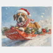 Boxer Hond in Sledge Laat het Sneeuw Kerstmis Fleece Deken (Voorkant (Horizontaal))
