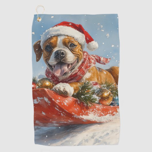 Boxer Hond in Sledge Laat het Sneeuw Kerstmis Golfhanddoek (Voorkant)