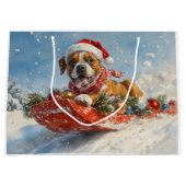 Boxer Hond in Sledge Laat het Sneeuw Kerstmis Groot Cadeauzakje (Voorkant)