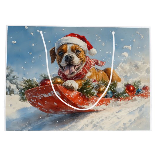 Boxer Hond in Sledge Laat het Sneeuw Kerstmis Groot Cadeauzakje (Achterkant)