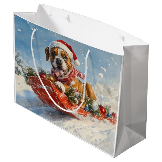 Boxer Hond in Sledge Laat het Sneeuw Kerstmis Groot Cadeauzakje (Achterkant Gekanteld)