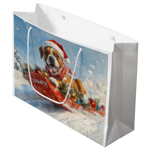 Boxer Hond in Sledge Laat het Sneeuw Kerstmis Groot Cadeauzakje (Voorkant Gekanteld)