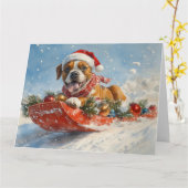 Boxer Hond in Sledge Laat het Sneeuw Kerstmis Kaart (Gele Bloem)