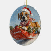 Boxer Hond in Sledge Laat het Sneeuw Kerstmis Keramisch Ornament (Rechts)
