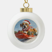 Boxer Hond in Sledge Laat het Sneeuw Kerstmis Keramische Bal Ornament (Voorkant)