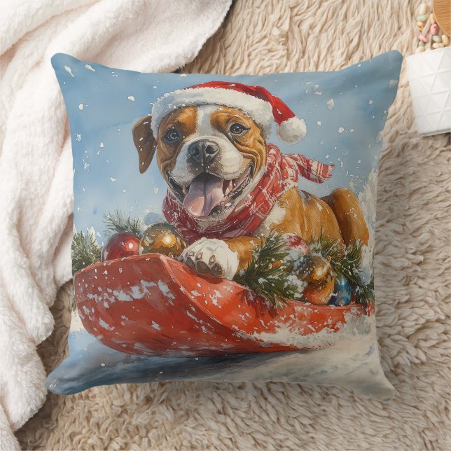 Boxer Hond in Sledge Laat het Sneeuw Kerstmis Kussen (Deken)