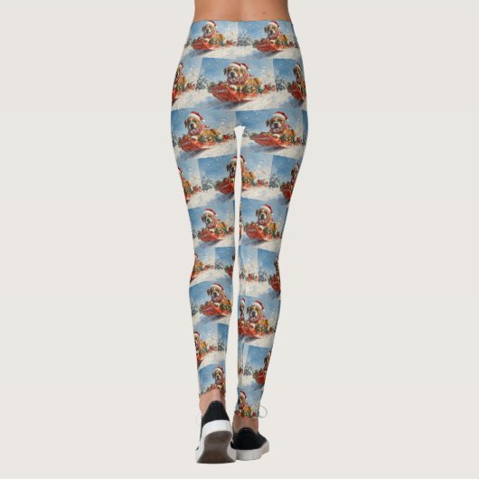 Boxer Hond in Sledge Laat het Sneeuw Kerstmis Leggings (Achterkant)