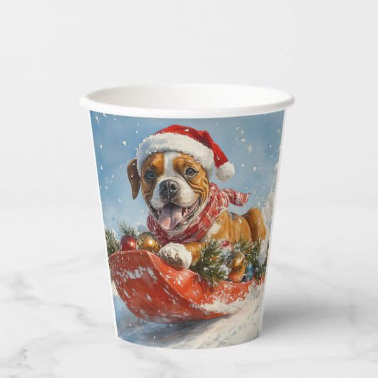 Boxer Hond in Sledge Laat het Sneeuw Kerstmis Papieren Bekers (Voorkant)