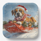 Boxer Hond in Sledge Laat het Sneeuw Kerstmis Papieren Bordje (Voorkant)