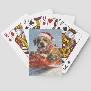Boxer Hond in Sledge Laat het Sneeuw Kerstmis Pokerkaarten