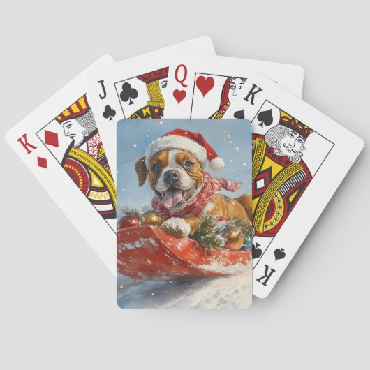 Boxer Hond in Sledge Laat het Sneeuw Kerstmis Pokerkaarten (Achterkant)