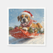 Boxer Hond in Sledge Laat het Sneeuw Kerstmis Servet (Voorkant)