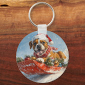 Boxer Hond in Sledge Laat het Sneeuw Kerstmis Sleutelhanger (Achterkant)