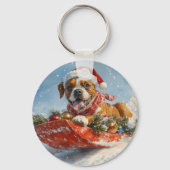 Boxer Hond in Sledge Laat het Sneeuw Kerstmis Sleutelhanger (Achterkant)