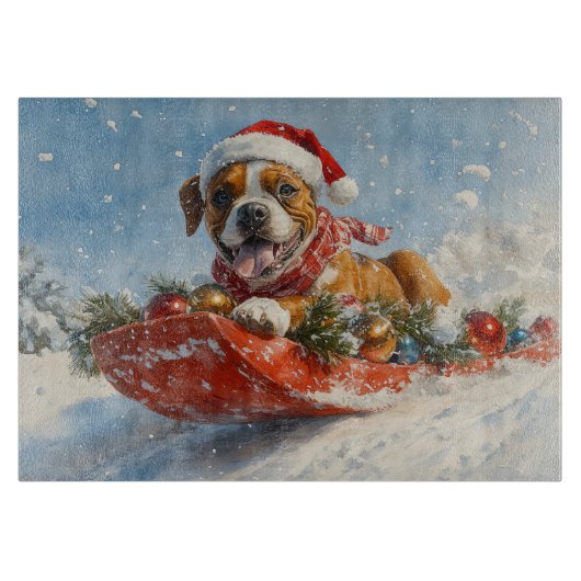 Boxer Hond in Sledge Laat het Sneeuw Kerstmis Snijplank (Voorkant)