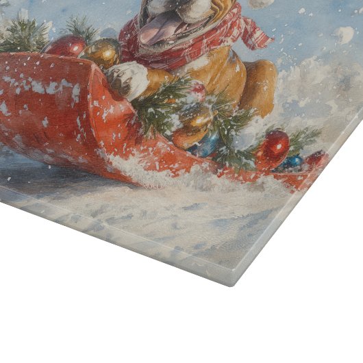 Boxer Hond in Sledge Laat het Sneeuw Kerstmis Snijplank (Hoek)