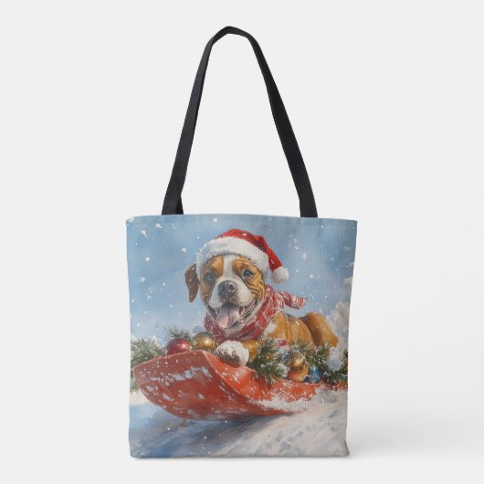 Boxer Hond in Sledge Laat het Sneeuw Kerstmis Tote Bag (Achterkant)