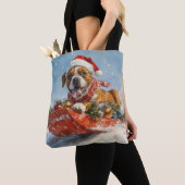 Boxer Hond in Sledge Laat het Sneeuw Kerstmis Tote Bag (Dichtbij)