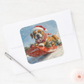Boxer Hond in Sledge Laat het Sneeuw Kerstmis Vierkante Sticker (Envelop)