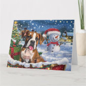 Boxer Hond in slee met Sneeuw Kerstmis Kaart (Voorkant)