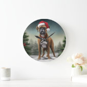 Boxer Hond in Sneeuw Kerst Grote Klok (Huis)