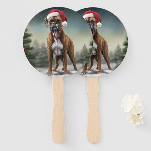 Boxer Hond in Sneeuw Kerstmis Handwaaier (Voorkant en achterkant)