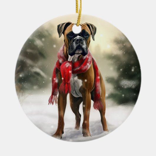 Boxer Hond in Sneeuw Kerstmis Keramisch Ornament (Voorkant)