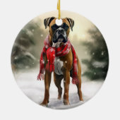 Boxer Hond in Sneeuw Kerstmis Keramisch Ornament (Achterkant)