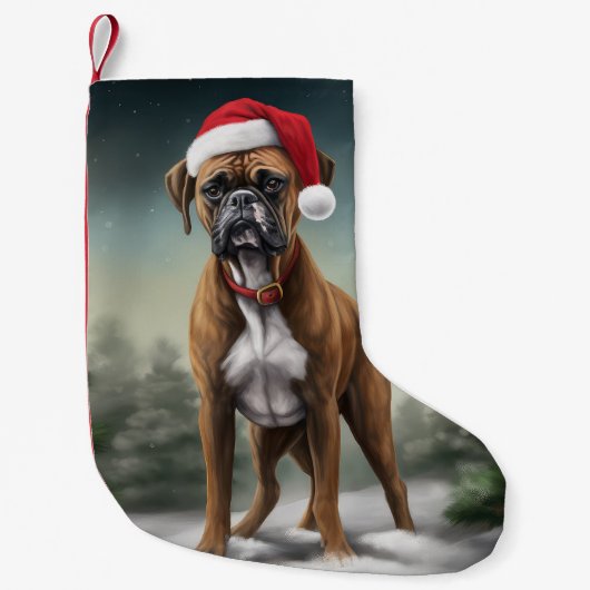 Boxer Hond in Sneeuw Kerstmis Kleine Kerstsok (Voorkant)
