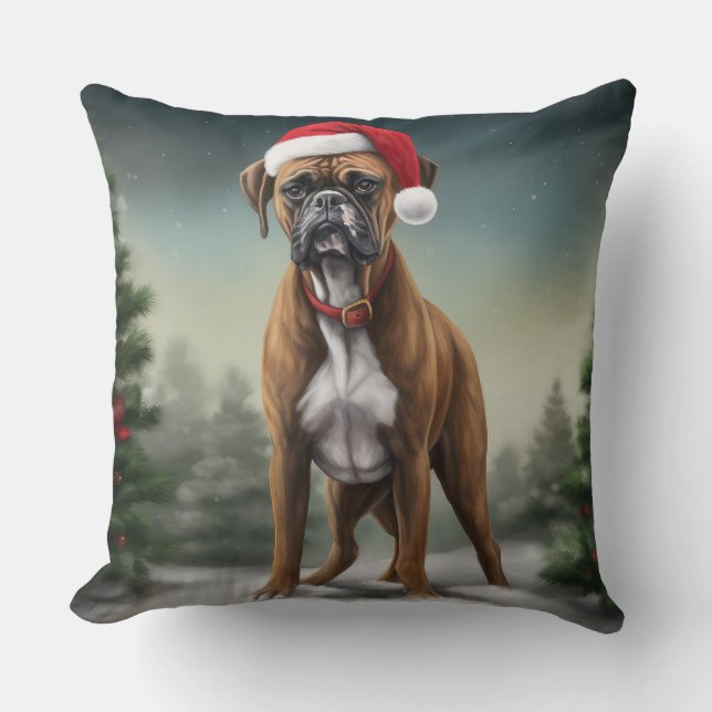 Boxer Hond in Sneeuw Kerstmis Kussen (Voorkant)