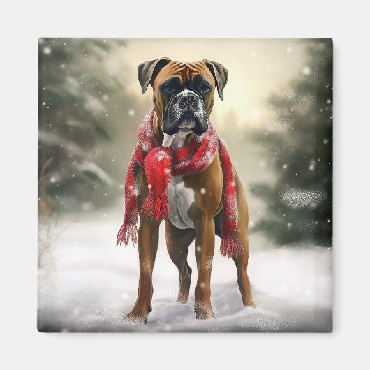 Boxer Hond in Sneeuw Kerstmis Magneet (Voorkant)