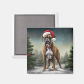 Boxer Hond in Sneeuw Kerstmis Magneet (Voorkant / Achterkant)