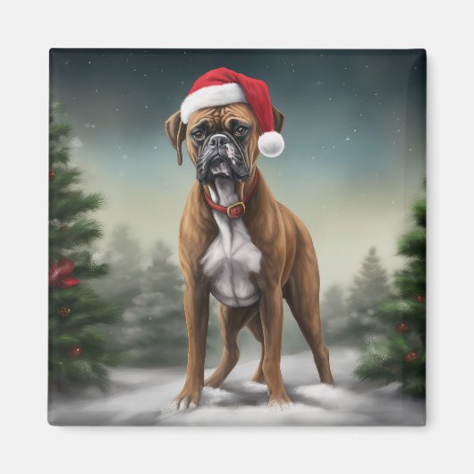 Boxer Hond in Sneeuw Kerstmis Magneet (Voorkant)