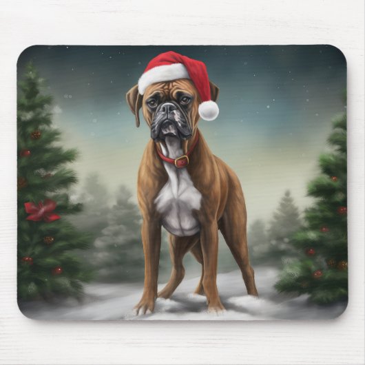 Boxer Hond in Sneeuw Kerstmis Muismat (Voorkant)