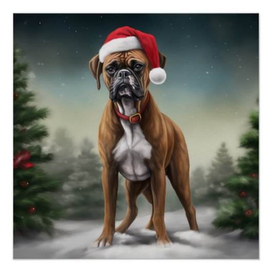 Boxer Hond in Sneeuw Kerstmis Perfect Poster (Voorkant)