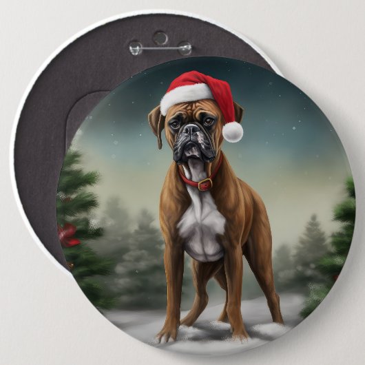 Boxer Hond in Sneeuw Kerstmis Ronde Button 6,0 Cm (Voorkant /achterkant)