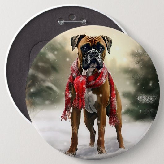 Boxer Hond in Sneeuw Kerstmis Ronde Button 6,0 Cm (Voorkant /achterkant)