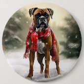Boxer Hond in Sneeuw Kerstmis Ronde Button 6,0 Cm (Voorkant)