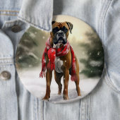 Boxer Hond in Sneeuw Kerstmis Ronde Button 6,0 Cm (In situ)