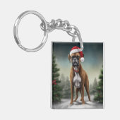 Boxer Hond in Sneeuw Kerstmis Sleutelhanger (Voorkant Links)